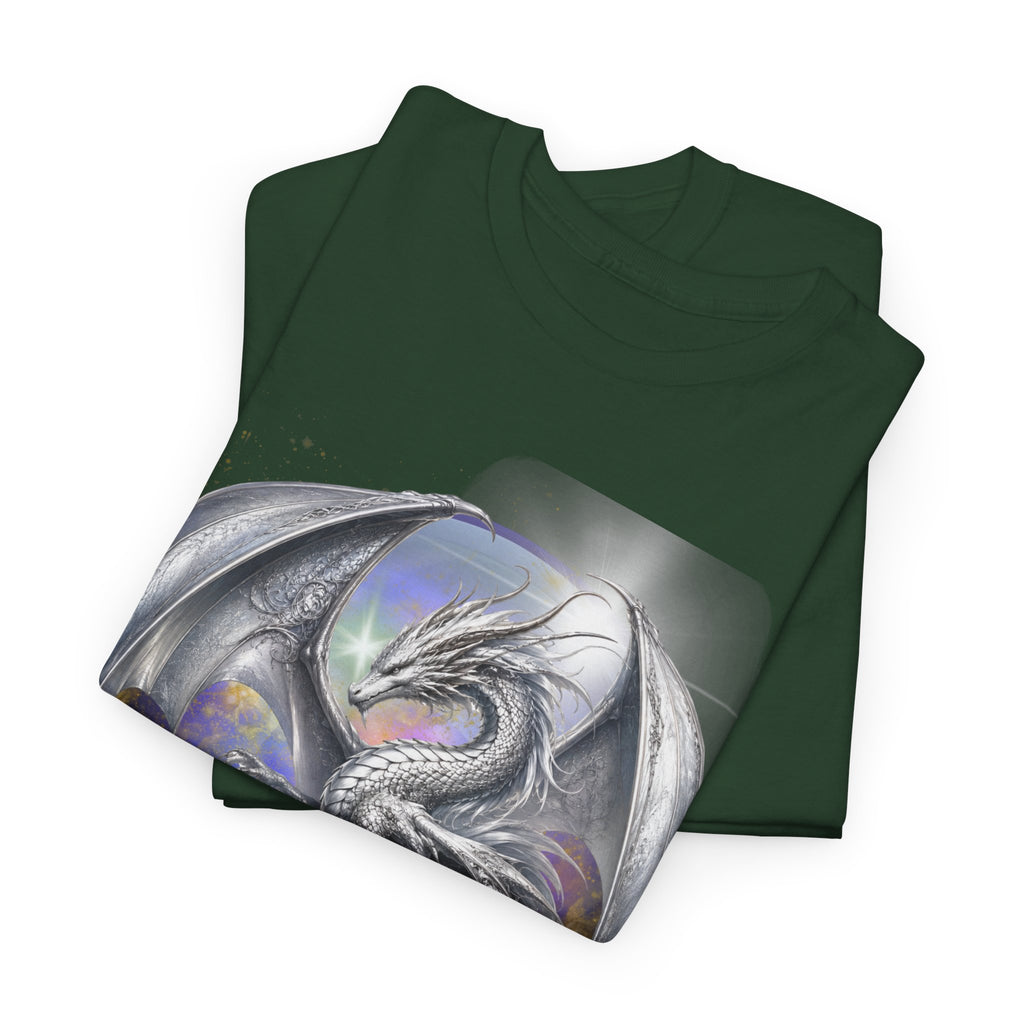 Dragon Circle T-Shirt — Mystic Silver Fantasy Dragon Graphic Tee Silver dragon. Majestic dragon. The best dragon t-shirt.