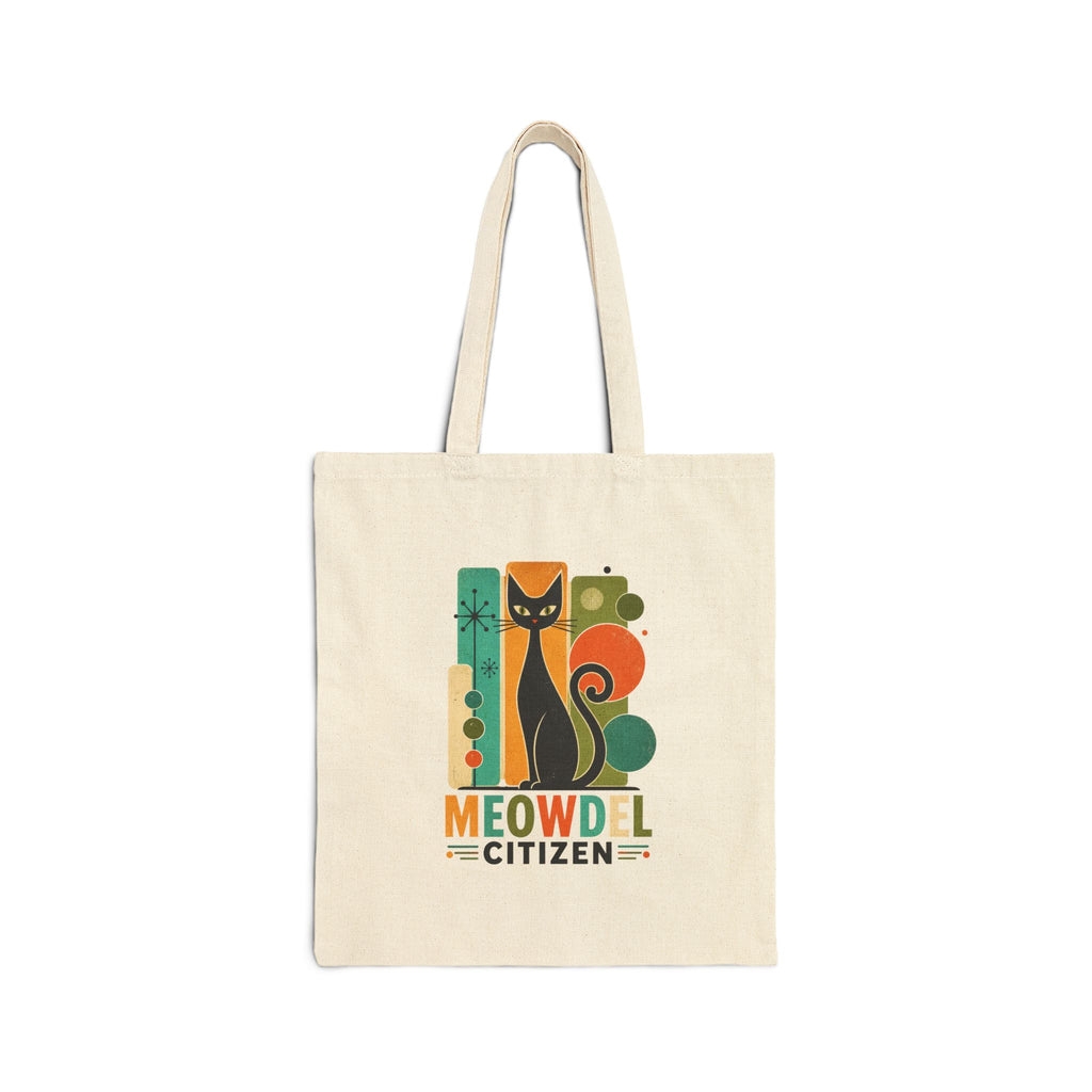 Tote Bag — Retro 'Meowdel Citizen' Cat Canvas Tote