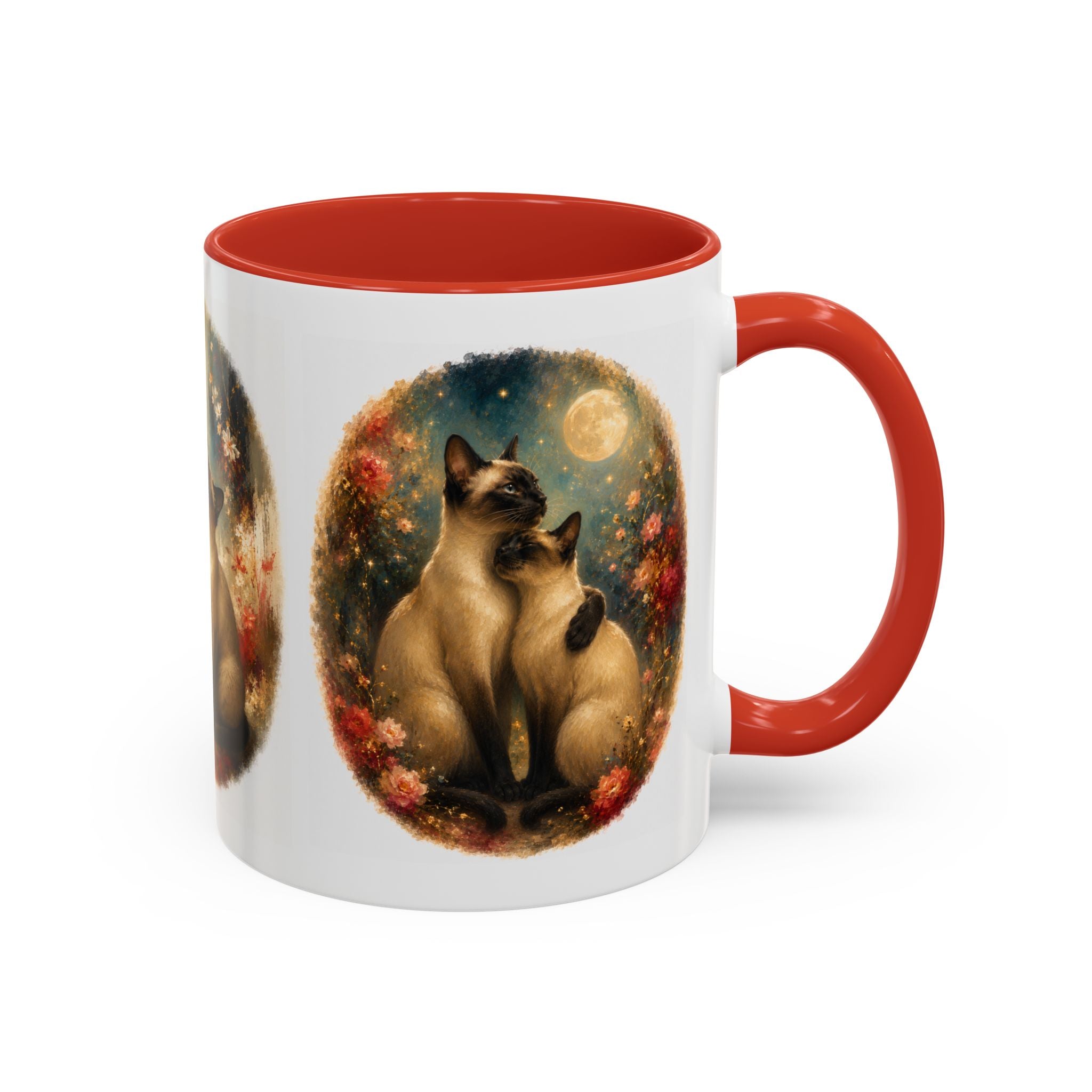 Siamese Cats Coffee Mug — Romantic Moonlit Cat Art Accent Mug (11/15oz)