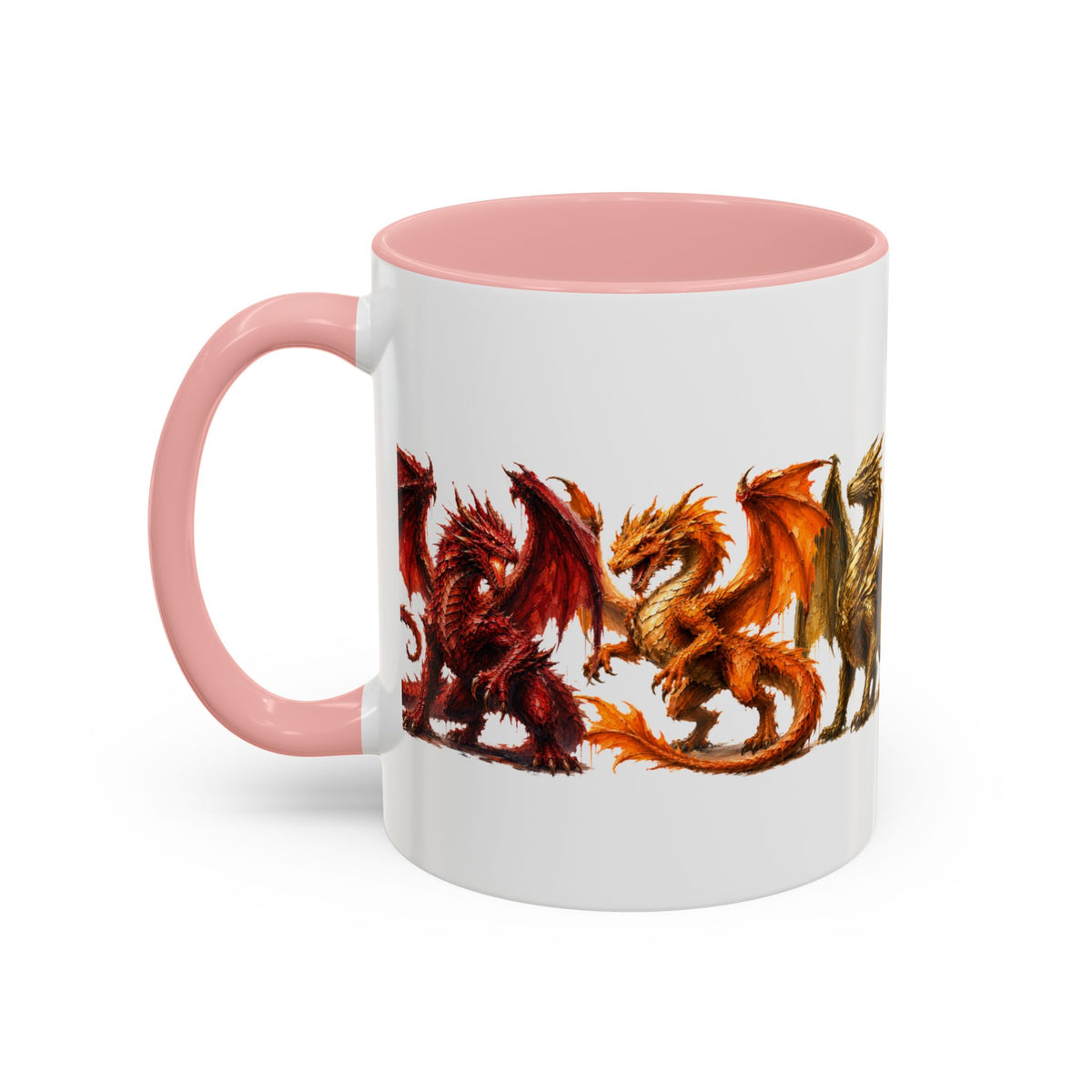 Rainbow Dragon Lineup Accent Coffee Mug — Colorful Fantasy Creature Tea & Coffee Cup
