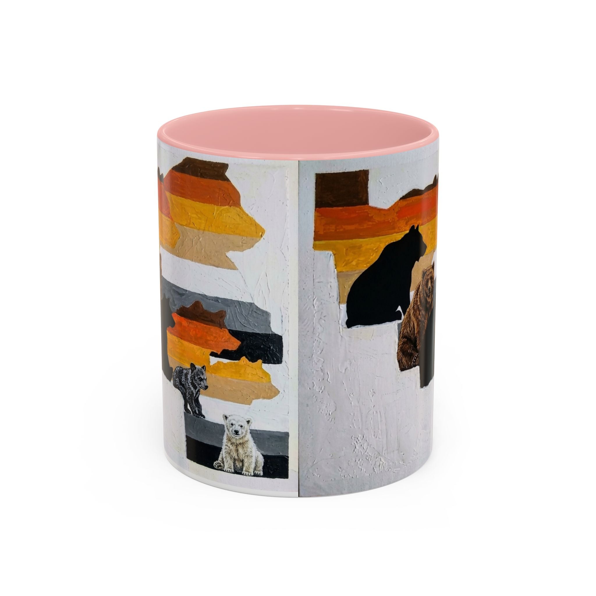 Bear Silhouette Accent Coffee Mug — Sunset Mountain Wildlife Design (11/15oz) Bear Pride. Leather man pride. Bears in leather.