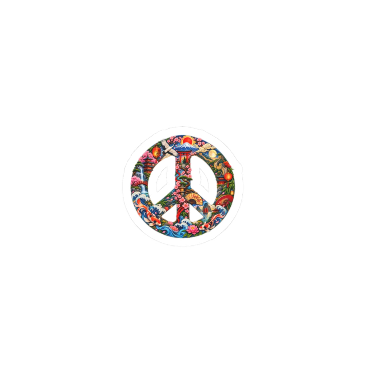 Psychedelic Peace Sign Kiss-Cut Sticker — Colorful Retro Hippie Decal