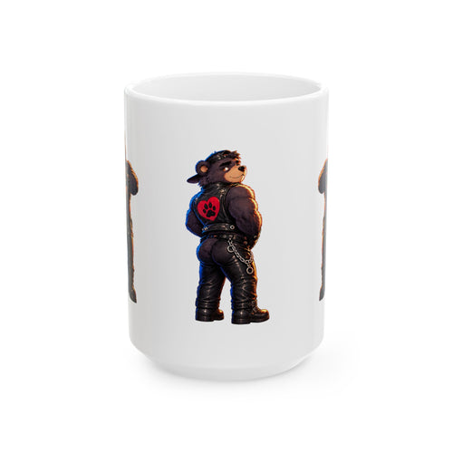 Bear Biker Ceramic Mug – Leather Jacket Paw Print Design (11oz, 15oz)