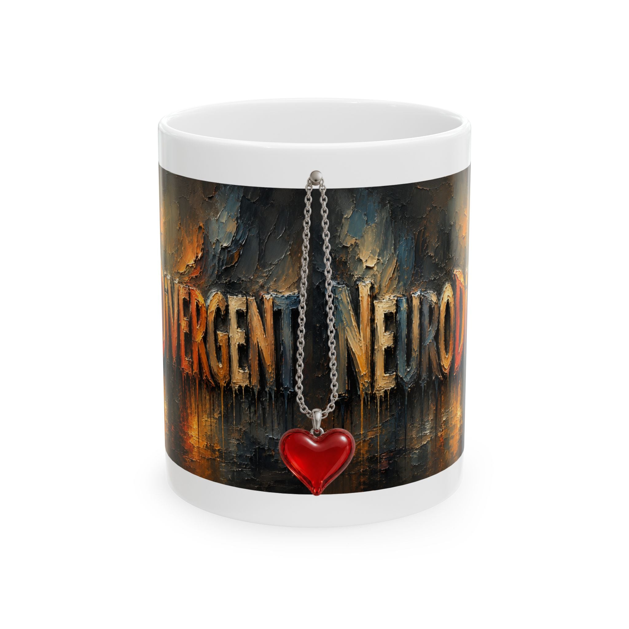 Emergency Neuron Mug — Gothic Heart Pendant Coffee Cup (11oz/15oz)Neurodivergent coffee mug with heart charms