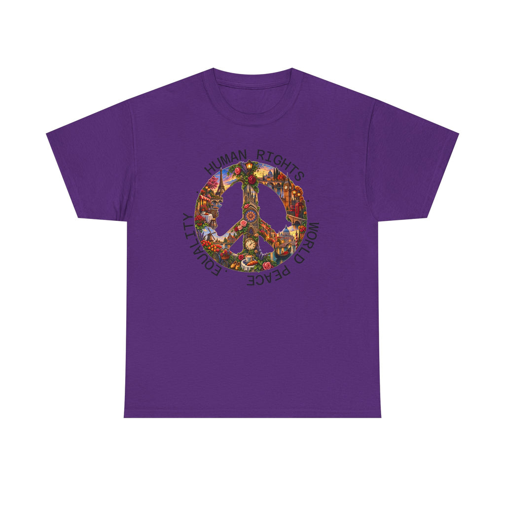 Peace Flower Graphic Tee — "World Peace • Human Rights • Equality" Cotton T‑Shirt