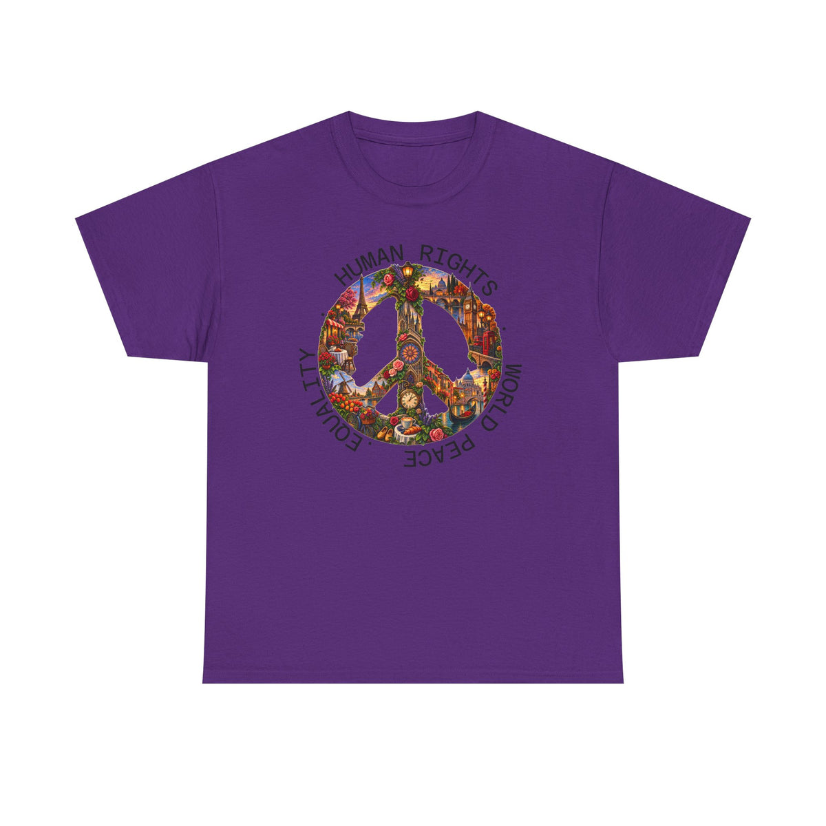 Peace Flower Graphic Tee — "World Peace • Human Rights • Equality" Cotton T‑Shirt