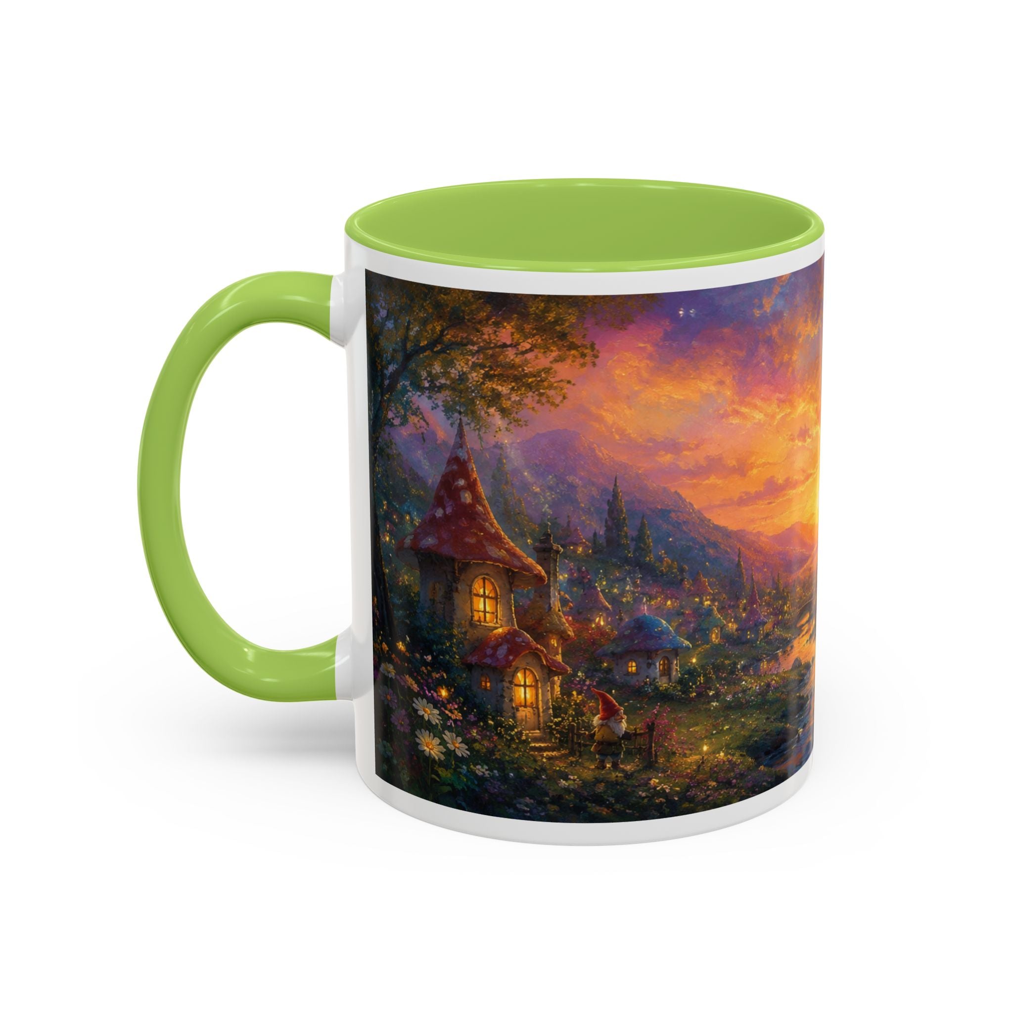 Fantasy Sunset Coffee Mug — Whimsical Village Sunrise Art Accent Mug (11/15oz)