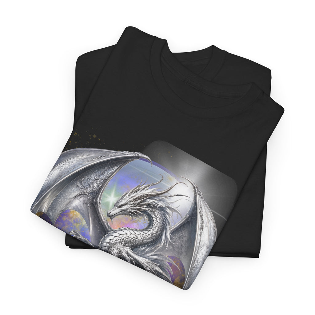 Dragon Circle T-Shirt — Mystic Silver Fantasy Dragon Graphic Tee Silver dragon. Majestic dragon. The best dragon t-shirt.