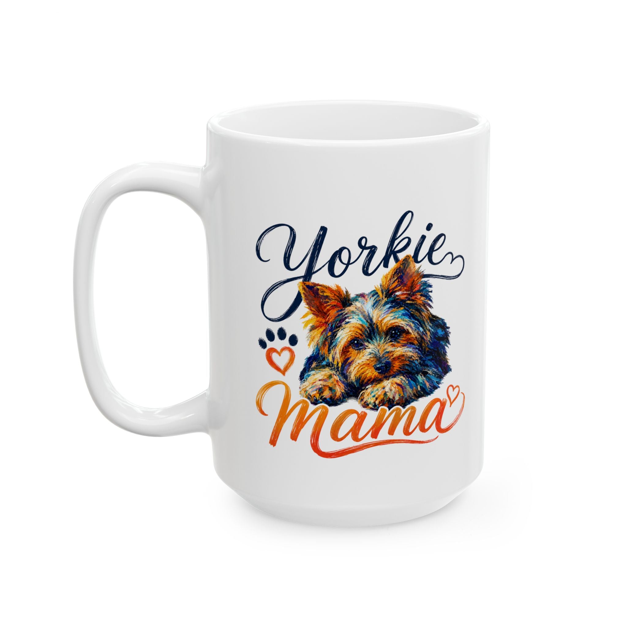Yorkie Mom Ceramic Mug — Cute Yorkshire Terrier Paw & Heart Coffee Cup (11oz/15oz)