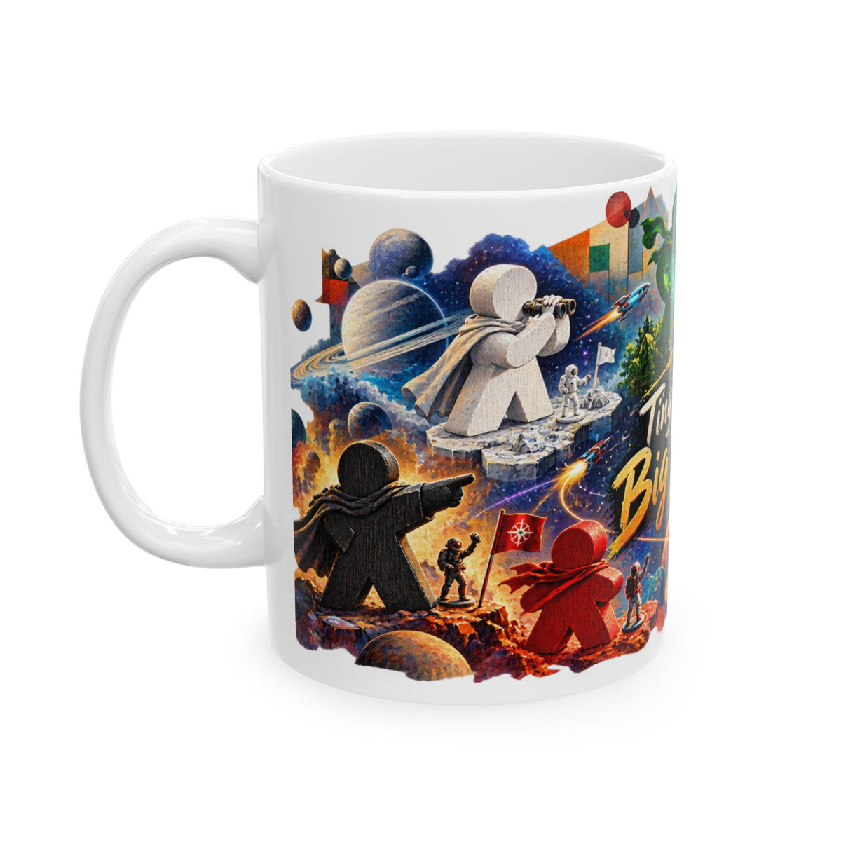 Board Game Mug — “Tiny Meeples, Big Strategy” Ceramic Coffee Mug (11oz & 15oz)