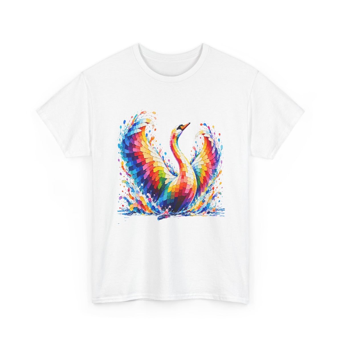 Mosaic Glass Colorful Swan Art T-Shirt — Vibrant Watercolor Bird Graphic Tee