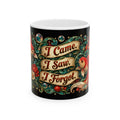 Ceramic Goldfish Mug — “I Came. I Saw. I Forgot.” Vintage Floral Goldfish Coffee Cup