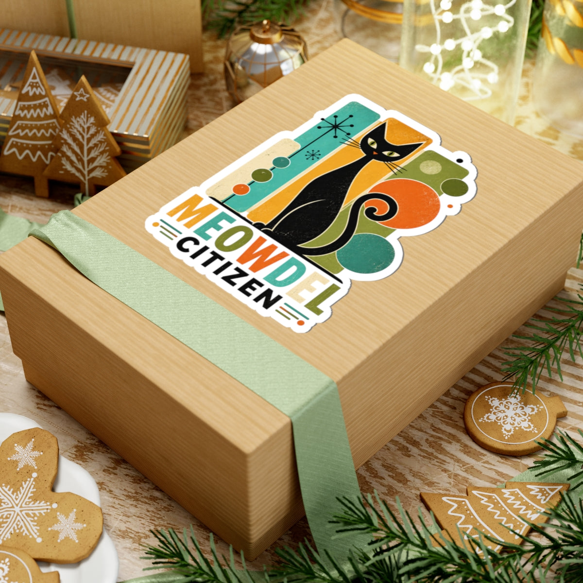 Retro Black Cat Sticker — "Meowdel Citizen" Kiss-Cut Decal