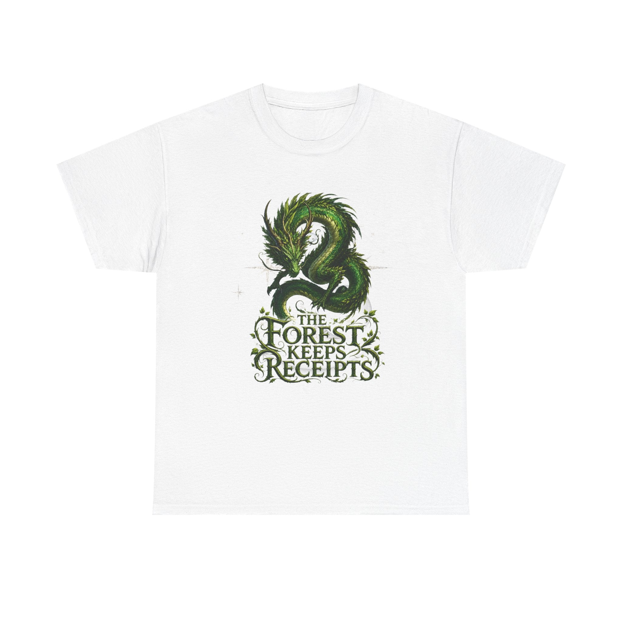 T-Shirt — "The Forest Keeps Receipts" Green Dragon Nature Graphic Tee