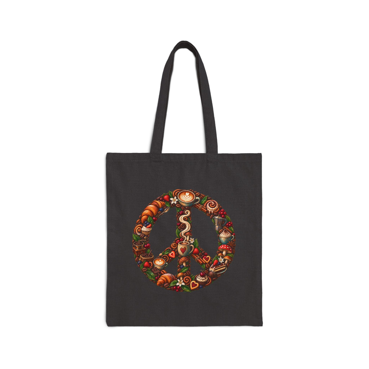 Peace Sign Floral Canvas Tote Bag – Boho Hippie Market Grocery Bag