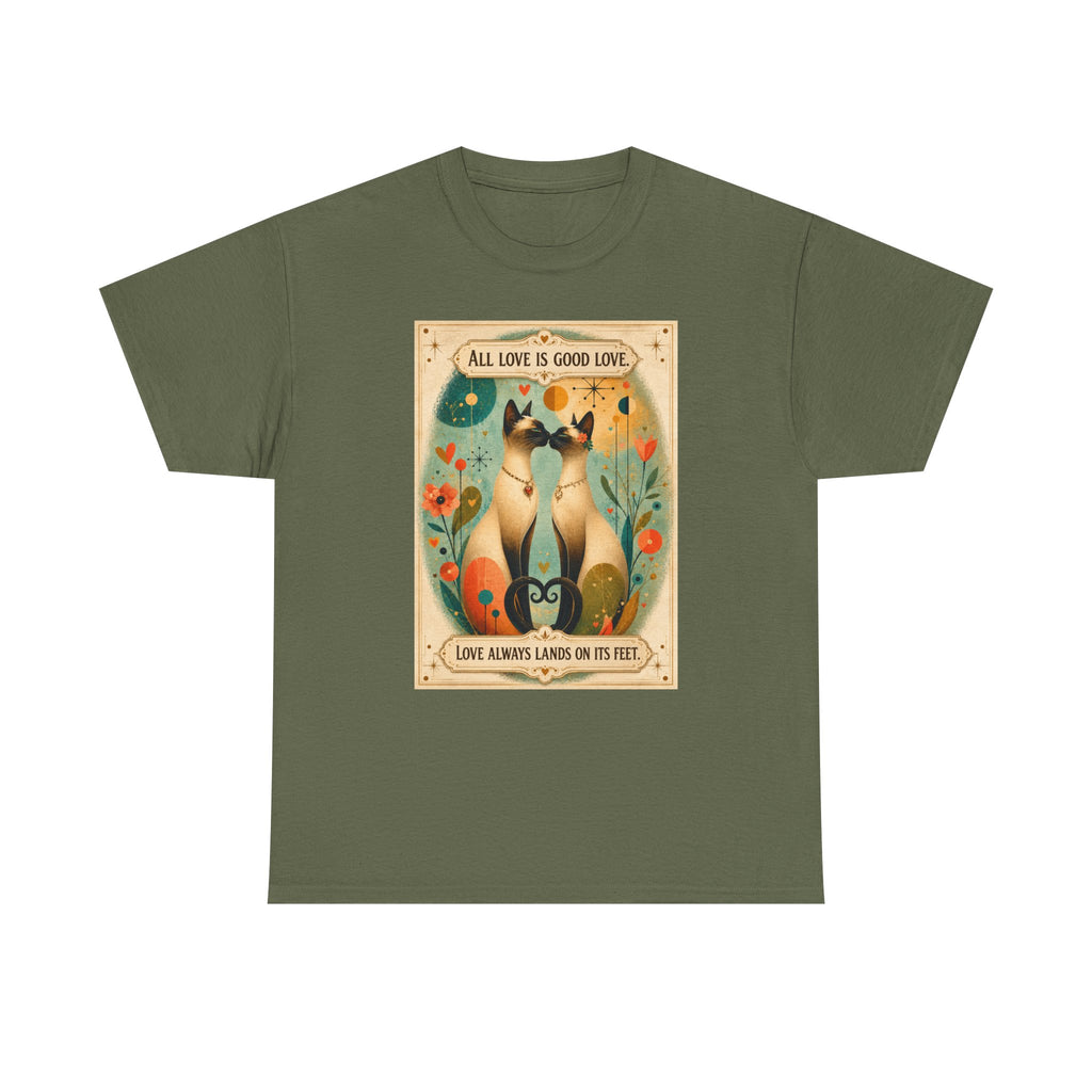 Cat Love Poster Tee — "All Love is Good Love" Graphic T-Shirt. Siamese Cat Shirt. Cat Lover Gift. Cat Mom Shirt. Cat Dad Shirt Cat People Apparel. Cute Cat T-Shirt. Cat Lover Tee. Siamese. Cat Lover...