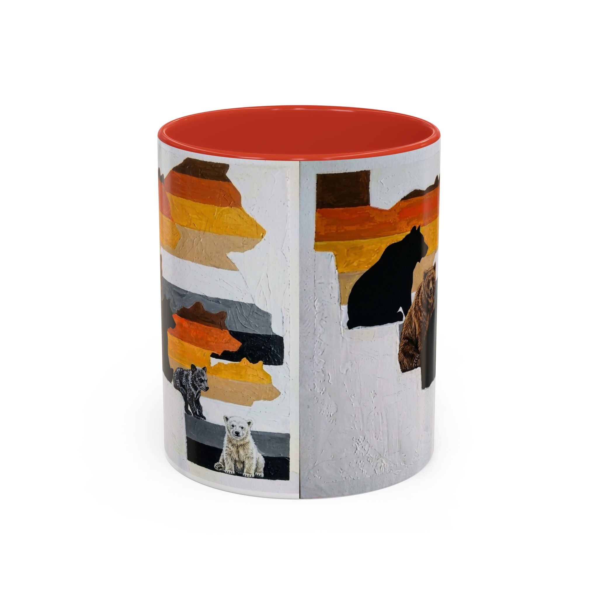 Bear Silhouette Accent Coffee Mug — Sunset Mountain Wildlife Design (11/15oz) Bear Pride. Leather man pride. Bears in leather.