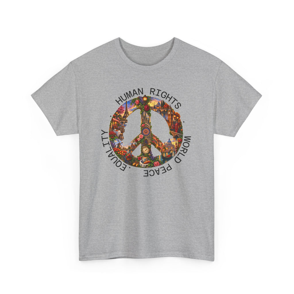 Peace Flower Graphic Tee — "World Peace • Human Rights • Equality" Cotton T‑Shirt