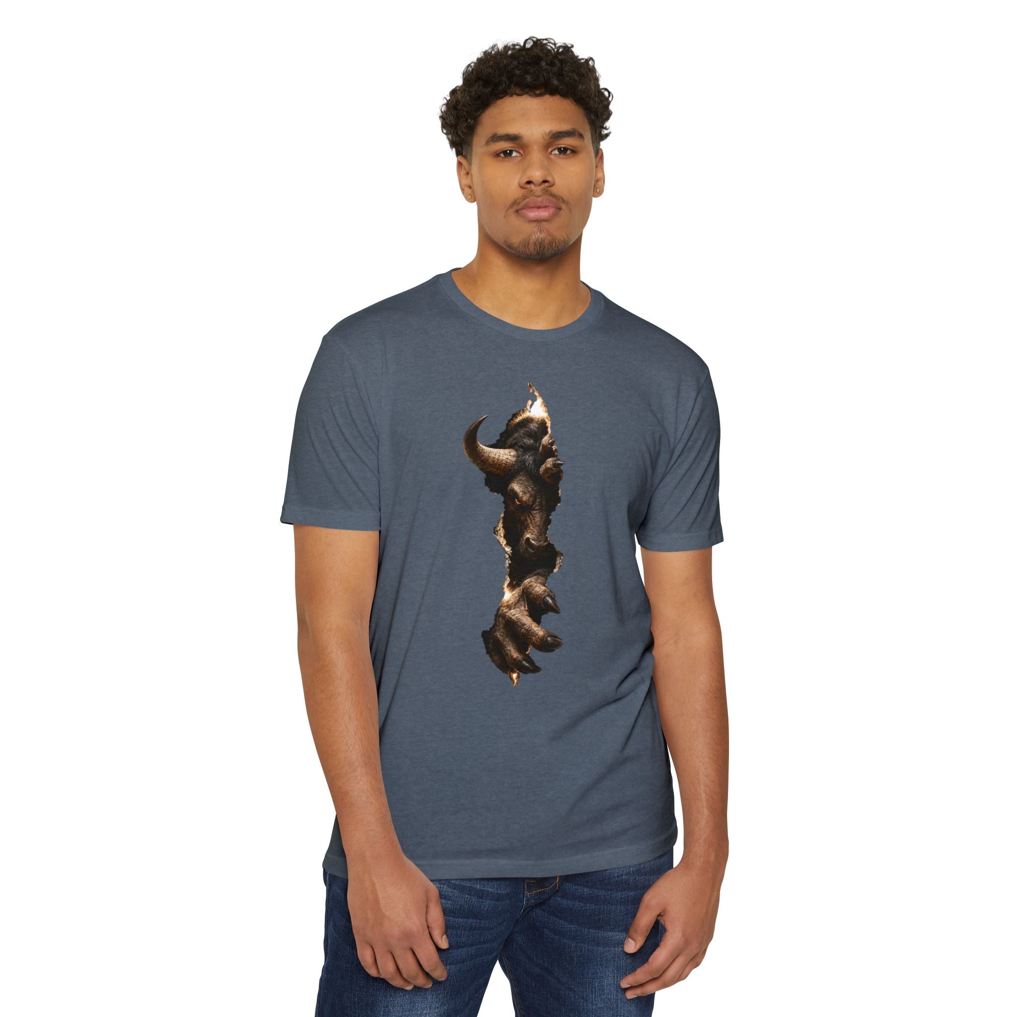 Bison Vertical Print T‑Shirt — Rustic Western Buffalo Graphic Tee. The inner Beast tearing its way out.