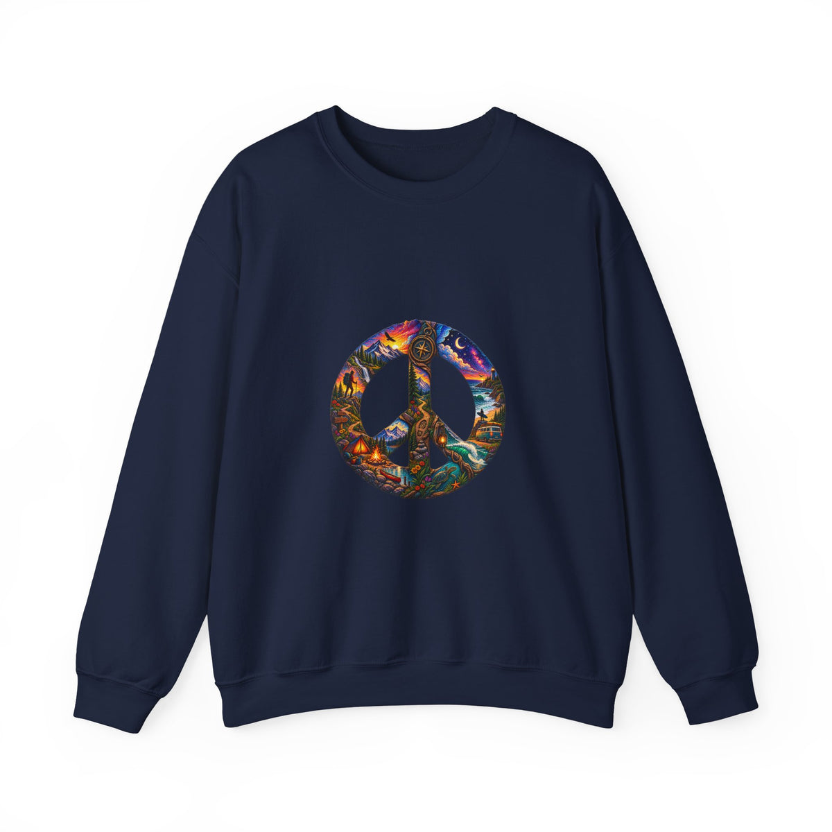 Peace Sign Crewneck Sweatshirt — Colorful Tie-Dye Peace Symbol Pullover