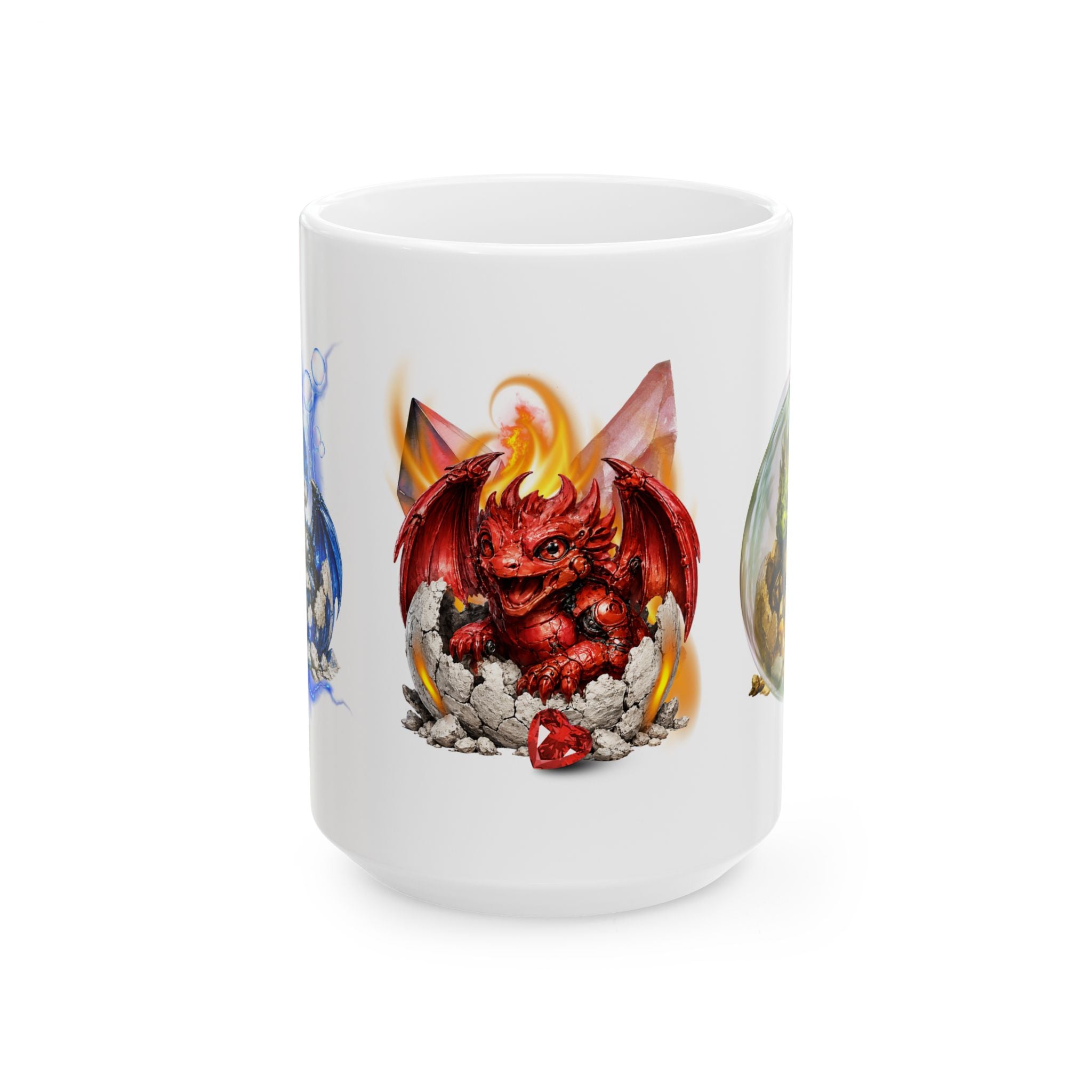 Dragon Trio Ceramic Mug (11oz, 15oz) — Cute Elemental Baby Dragons Coffee Cup