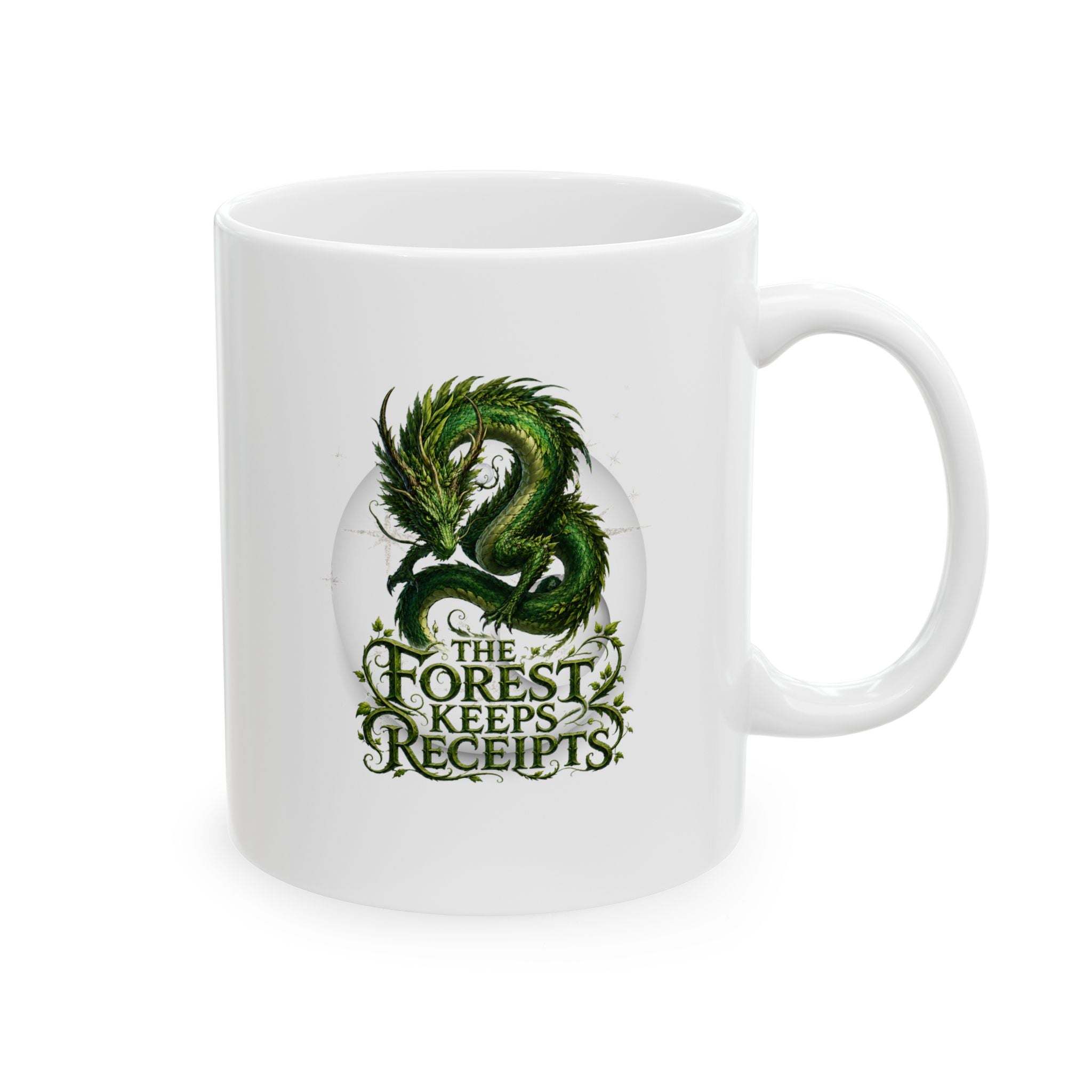 Botanical Dragon Mug — Floral Green Dragon Ceramic Coffee Cup (11oz & 15oz)