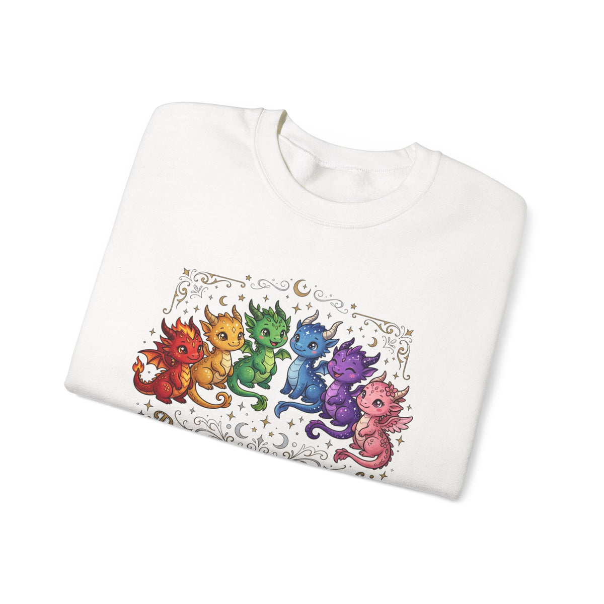 Crewneck Sweatshirt — "Proud Little Dragons" Rainbow Baby Dragon Graphic