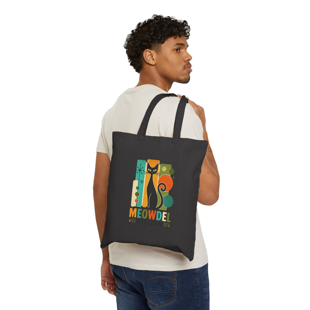 Tote Bag — Retro 'Meowdel Citizen' Cat Canvas Tote
