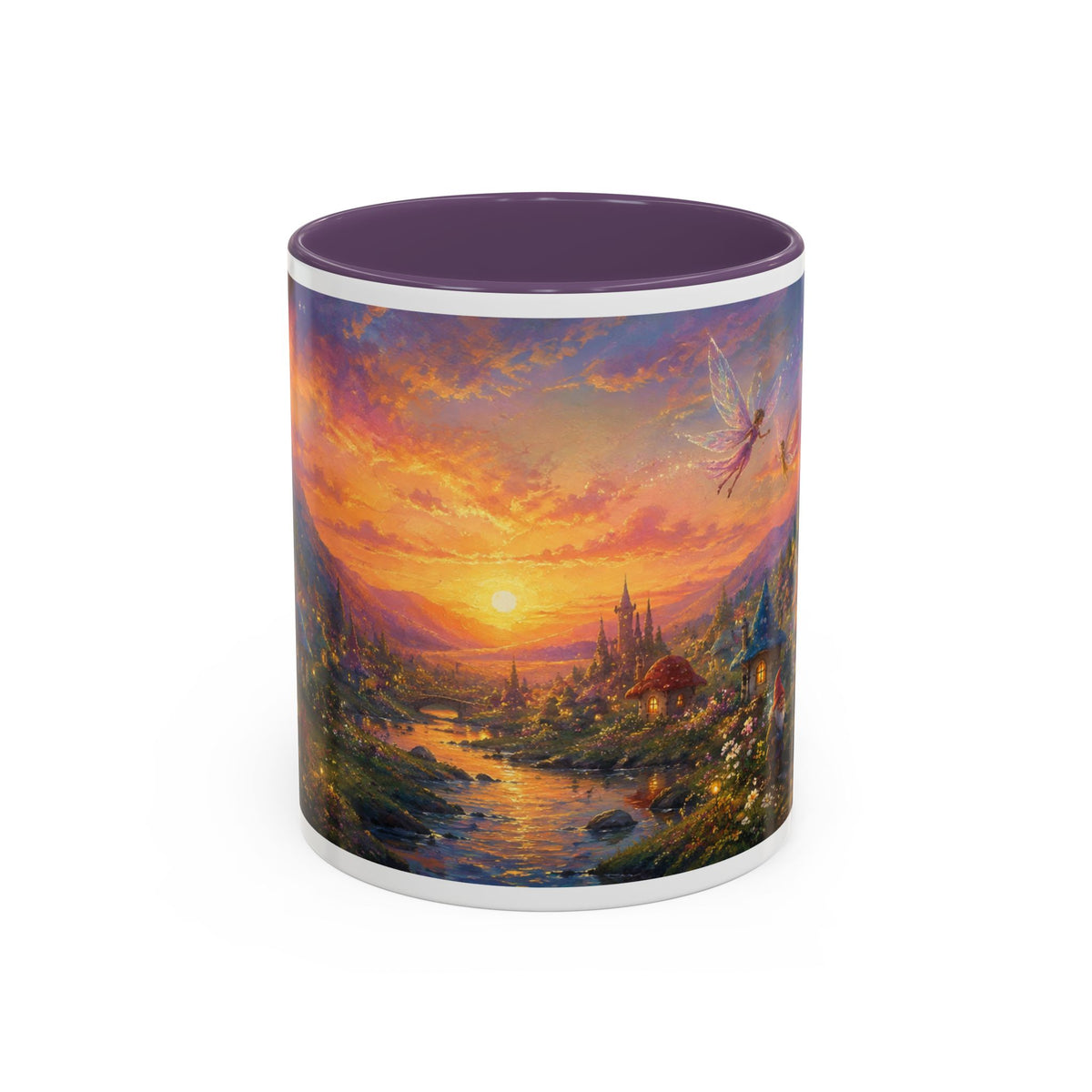 Fantasy Sunset Coffee Mug — Whimsical Village Sunrise Art Accent Mug (11/15oz)
