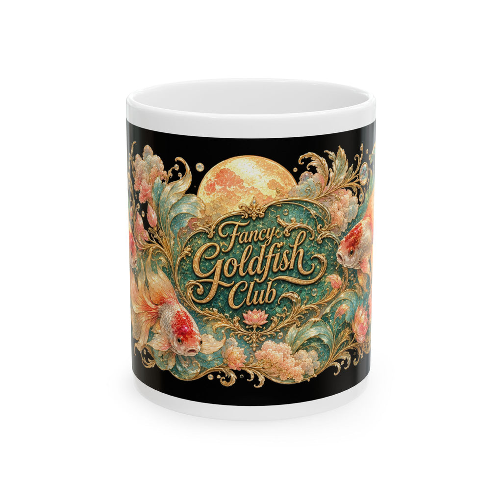 Fancy Goldfish Club Ceramic Mug — Vintage Floral Aquarium Design (11oz & 15oz)
