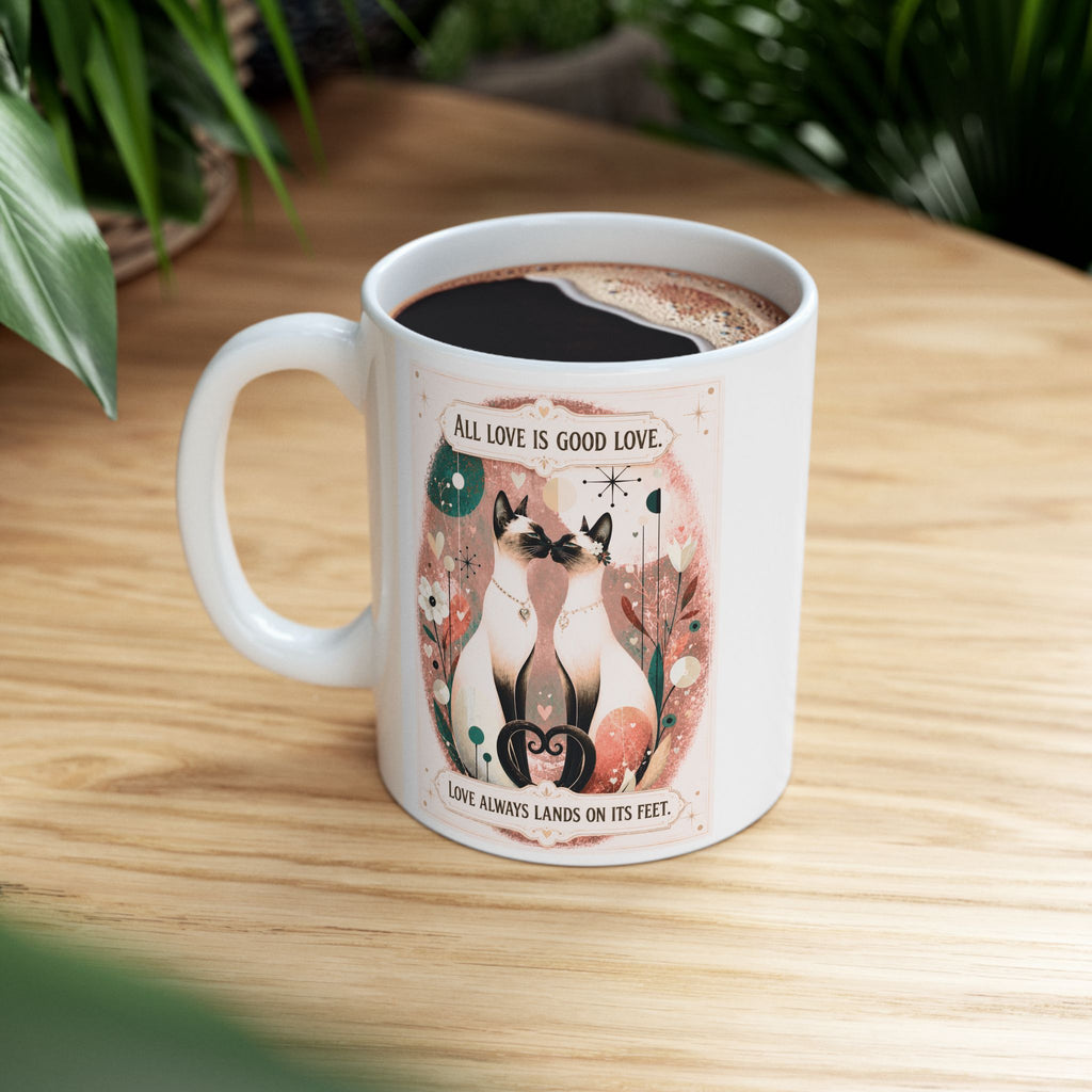 Floral Mama Ceramic Mug — 'Mama' Script Coffee Cup (11oz & 15oz) Siamese cat lovers