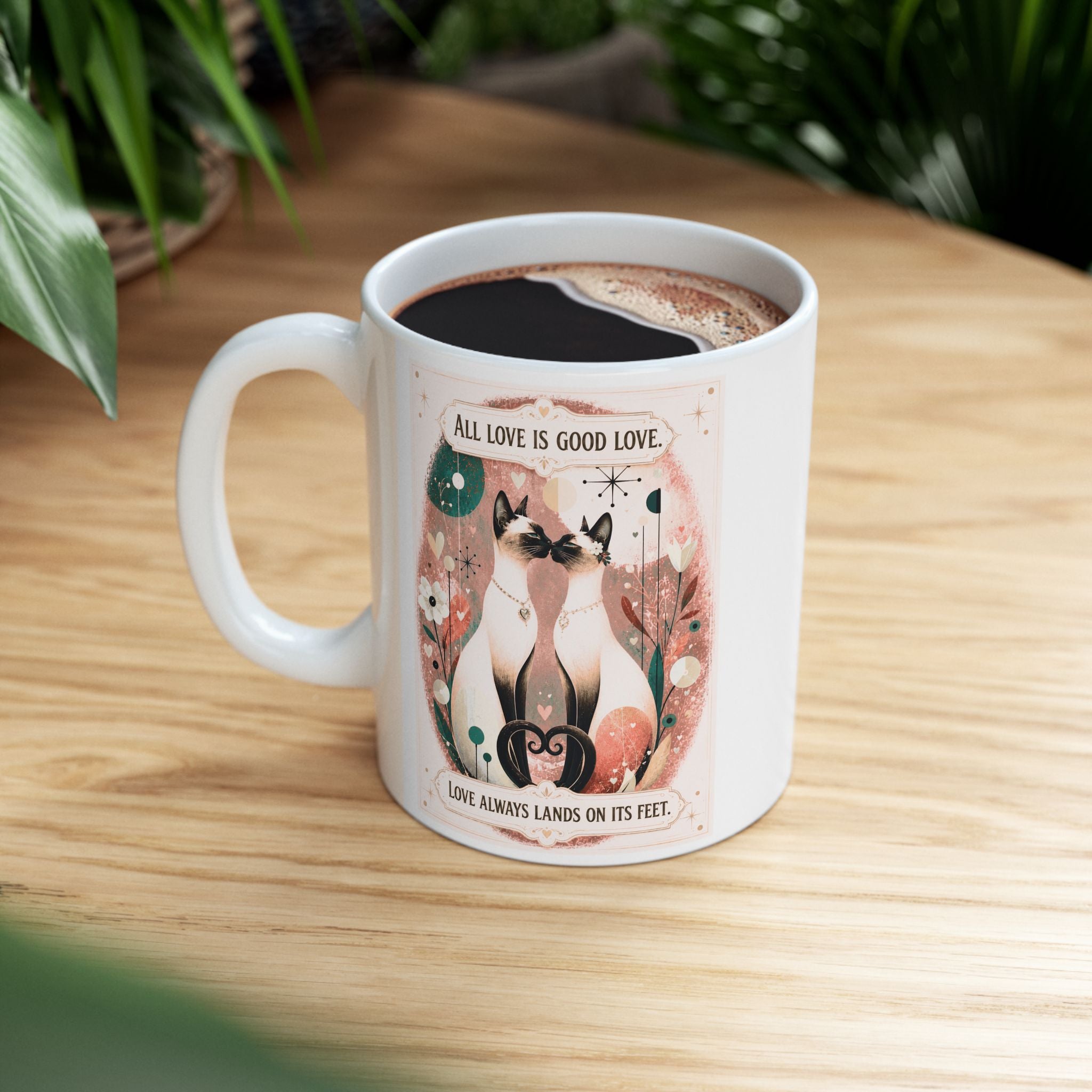 Floral Mama Ceramic Mug — 'Mama' Script Coffee Cup (11oz & 15oz) Siamese cat lovers