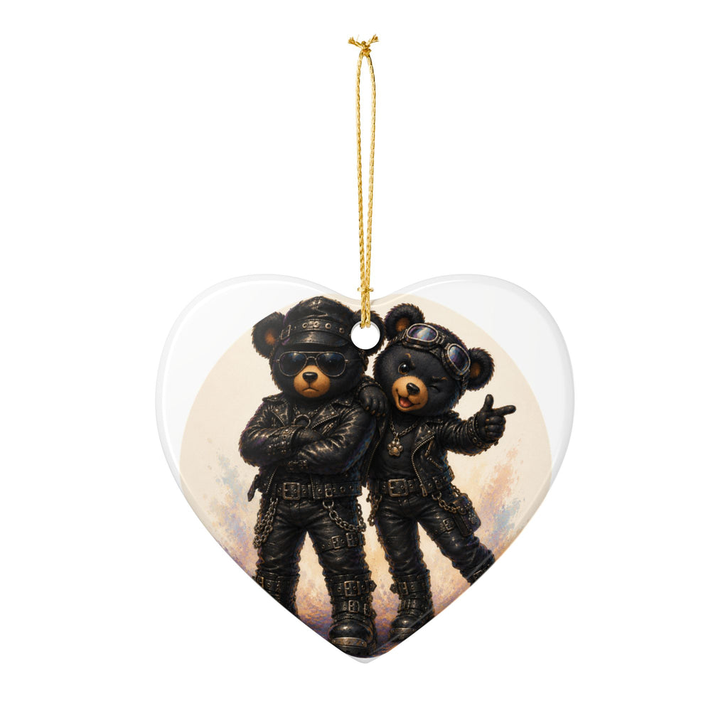 Biker Bear Heart Ornament — Cute Motorcycle Teddy Ceramic Decoration