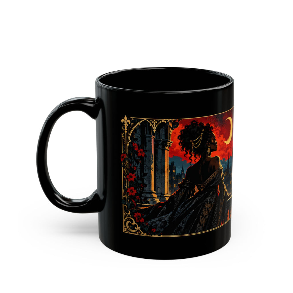 Remember Who You Are Gothic City Black Mug — Afrocentric Empowerment Mugs | Black Art & Gothic Fantasy Gifts. Inspirational Fantasy Coffee Cup (11oz, 15oz)