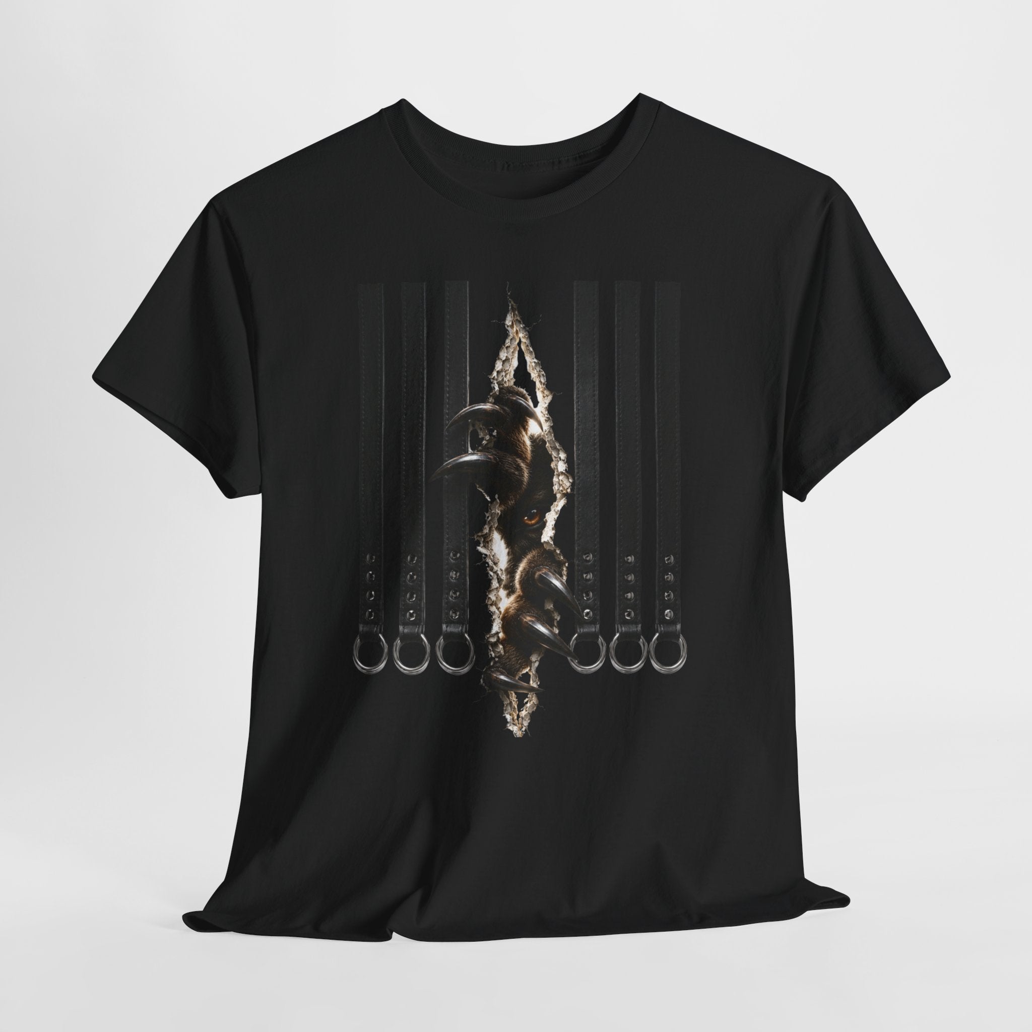 Graphic Tee — Leather straps with rings. Beast tearing out of the chest. Unleashing the wild beast inside