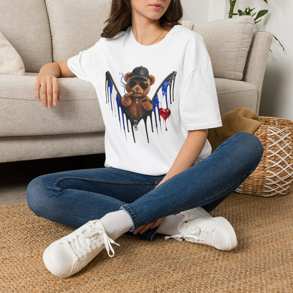 Edgy Graffiti Teddy T‑Shirt — Dripping Wings & Heart Streetwear