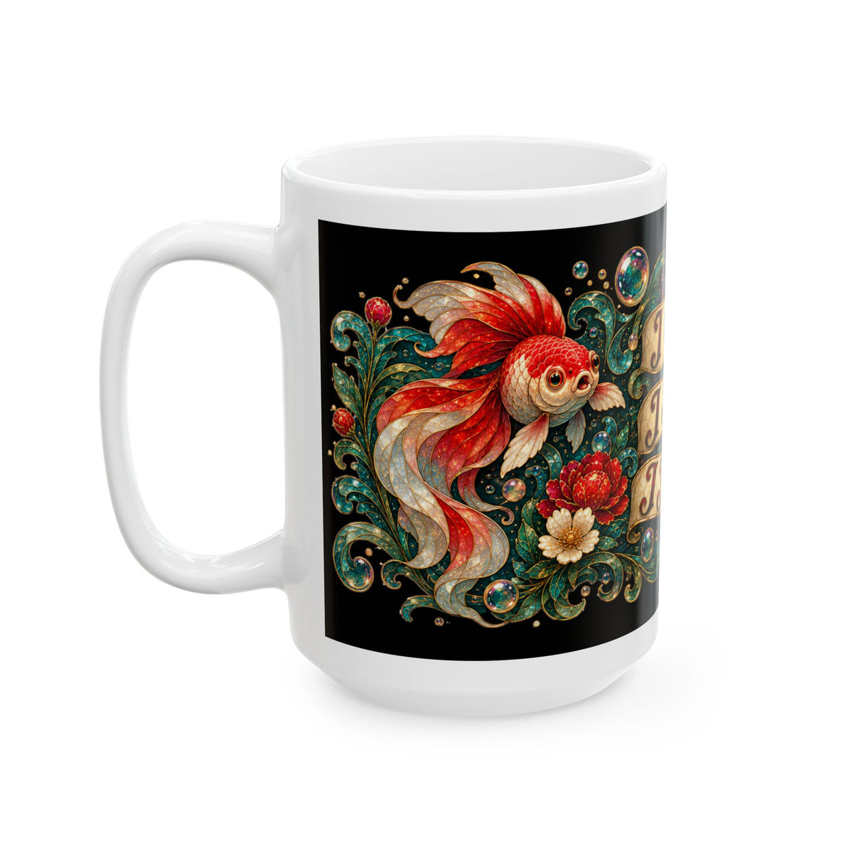 Ceramic Goldfish Mug — “I Came. I Saw. I Forgot.” Vintage Floral Goldfish Coffee Cup