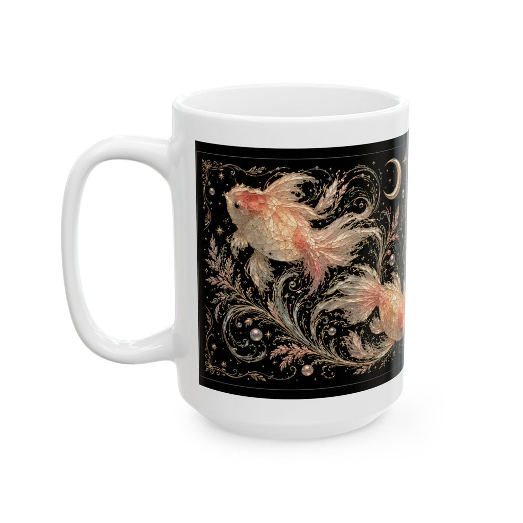 Goldfish Ceramic Mug — "Powered by Goldfish" Mystical Aquatic Coffee Cup (11oz/15oz)