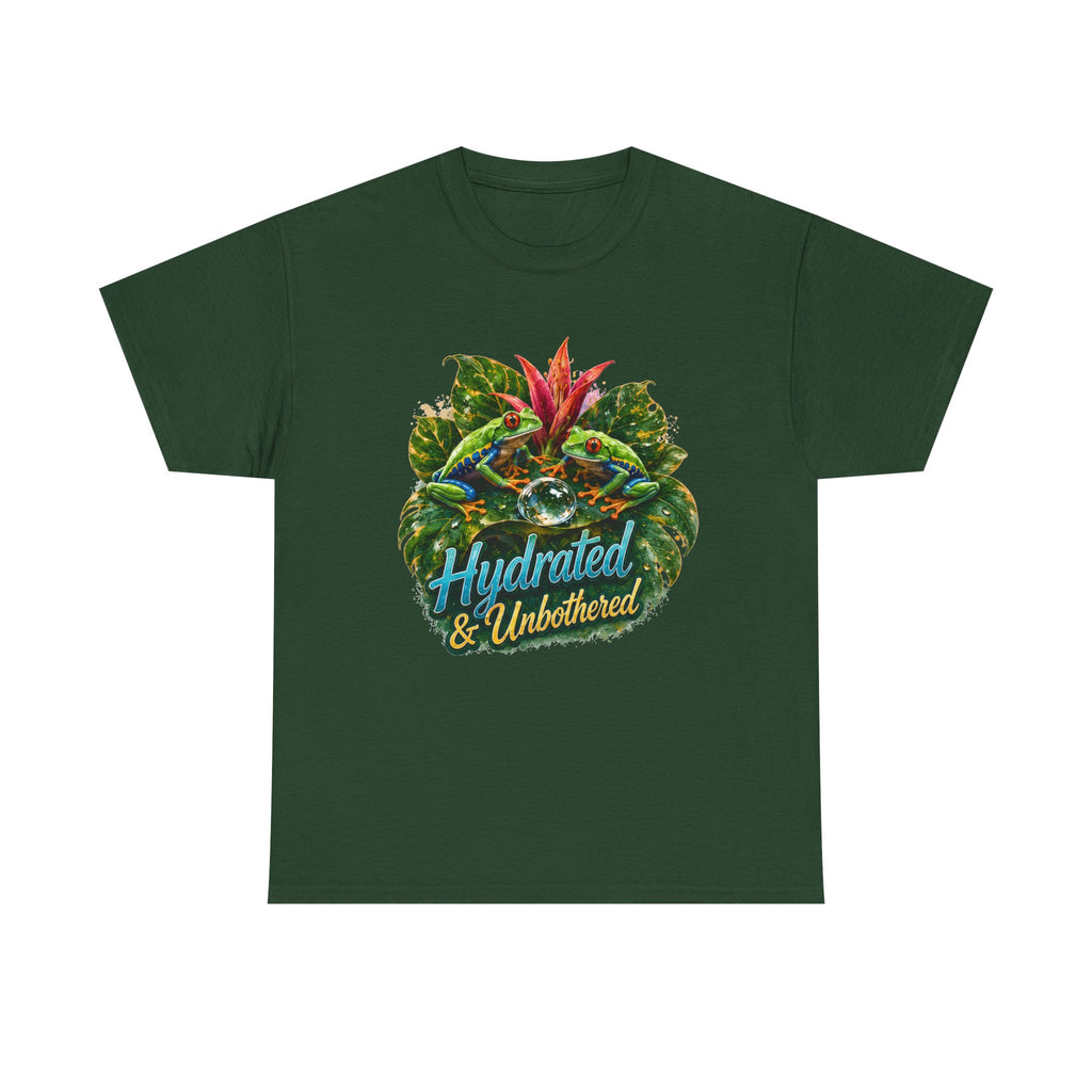 T-Shirt — Hydrated & Unbothered Tropical Frog Graphic Tee Tree Frog Tee. Eco-Tee