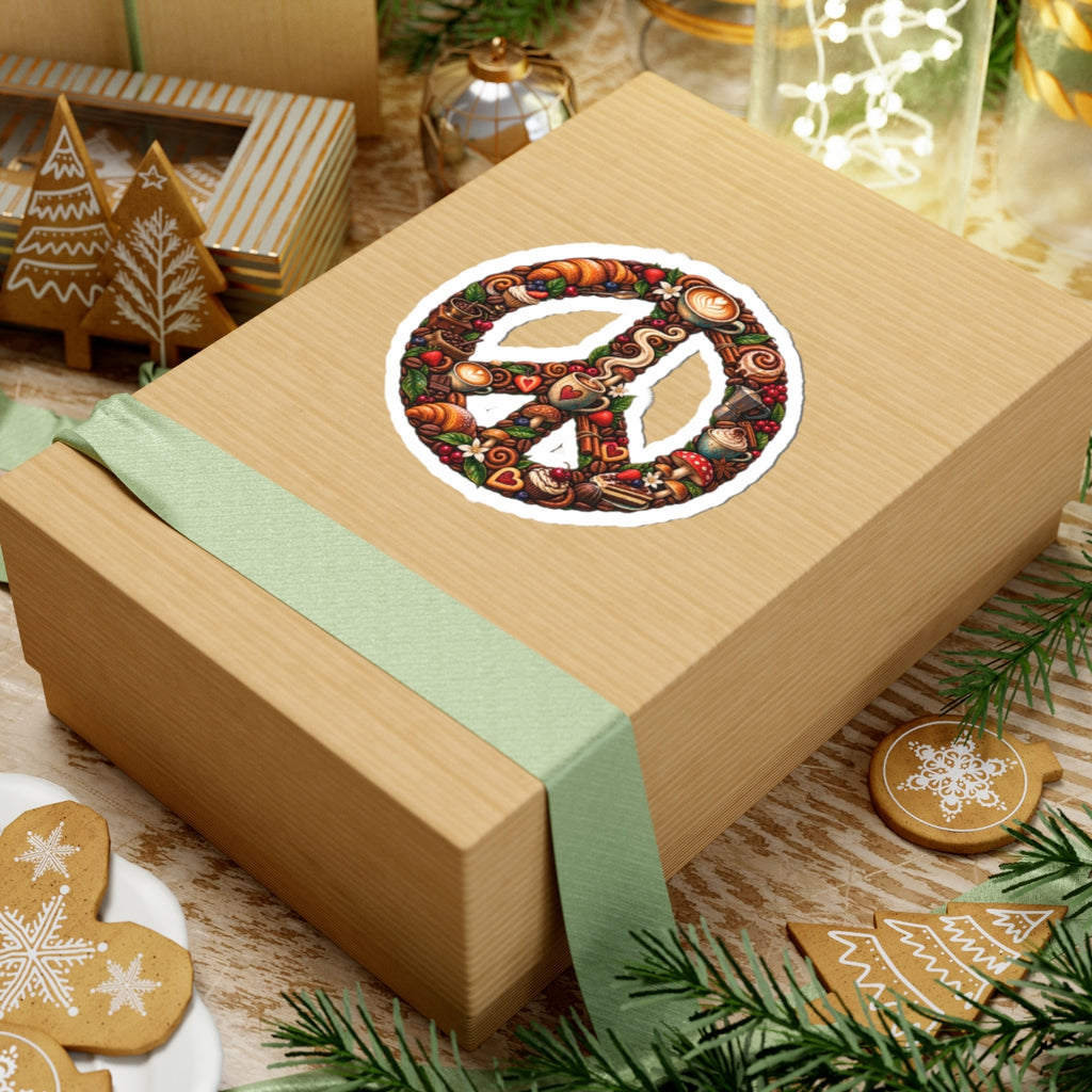 Peace Sign Sticker — Cozy Coffee & Pastry Illustration Vinyl Kiss-Cut Sticker