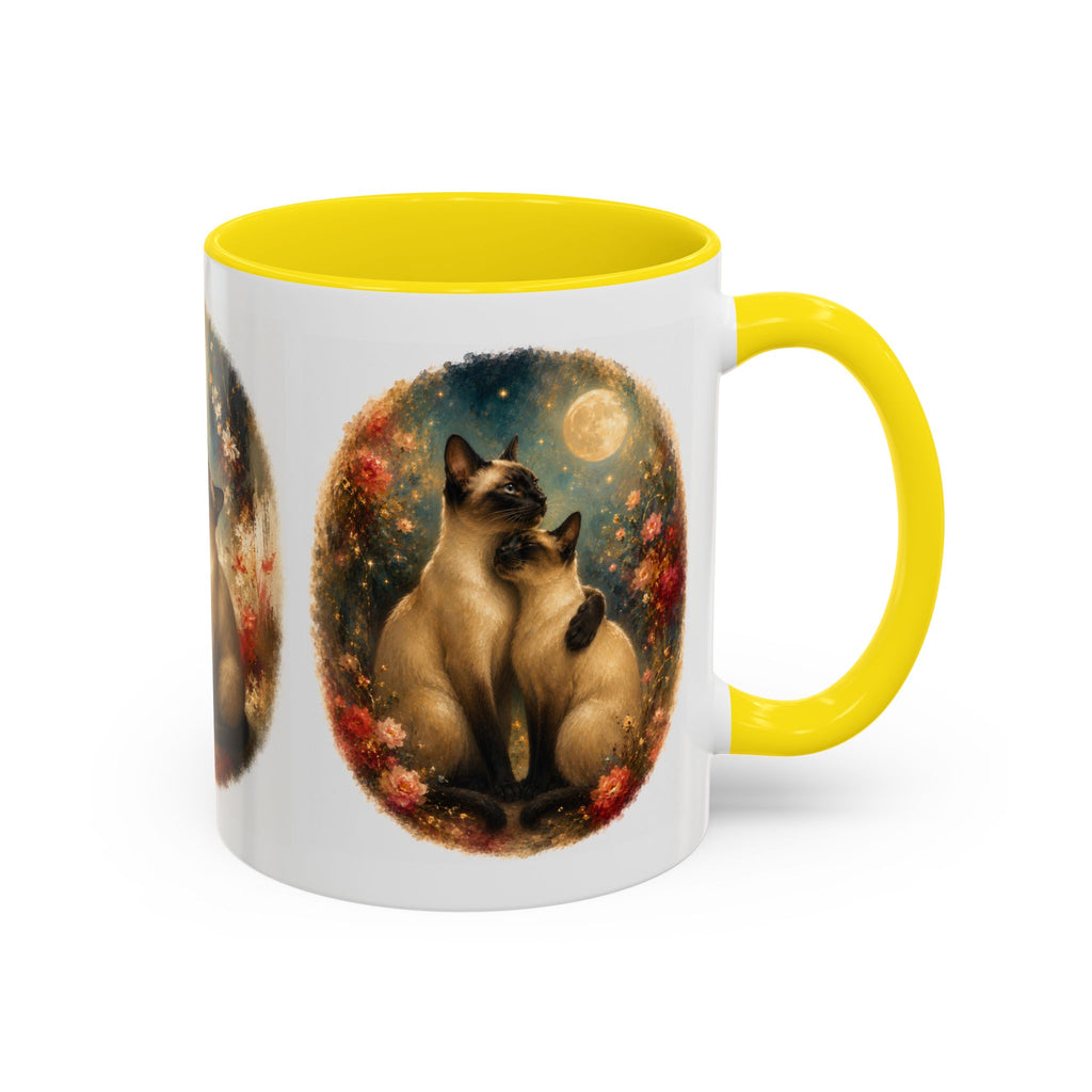 Siamese Cats Coffee Mug — Romantic Moonlit Cat Art Accent Mug (11/15oz)