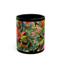 Colorful Tree Frog Coffee Mug — Tropical Floral Black Ceramic (11oz/15oz)