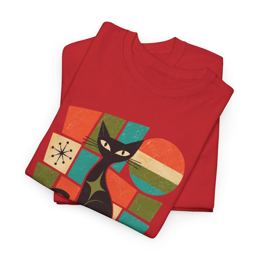 Stay Pawsitive Cat T-Shirt — Retro Graphic Tee for Cat Lovers. Tangentsies Mod Cat t-shirt