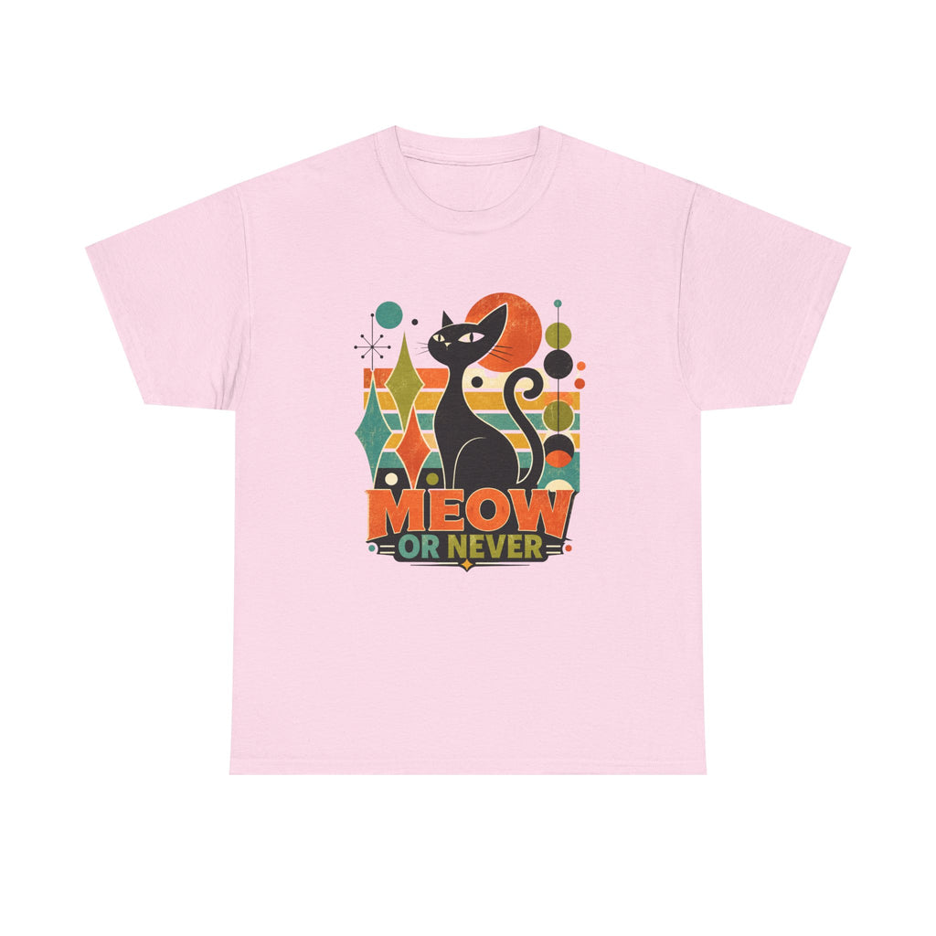 Cat T-Shirt — "Meow or Never" Retro Cat Graphic Tee. Tangentsies Cat Mod t=shirt
