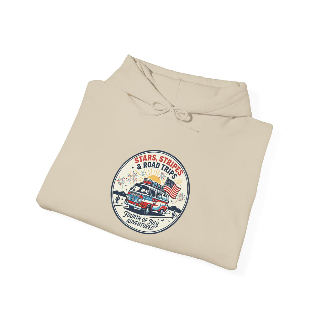 Vintage Stars and Stripes Road Trip Hoodie | Americana, retro red white blue
