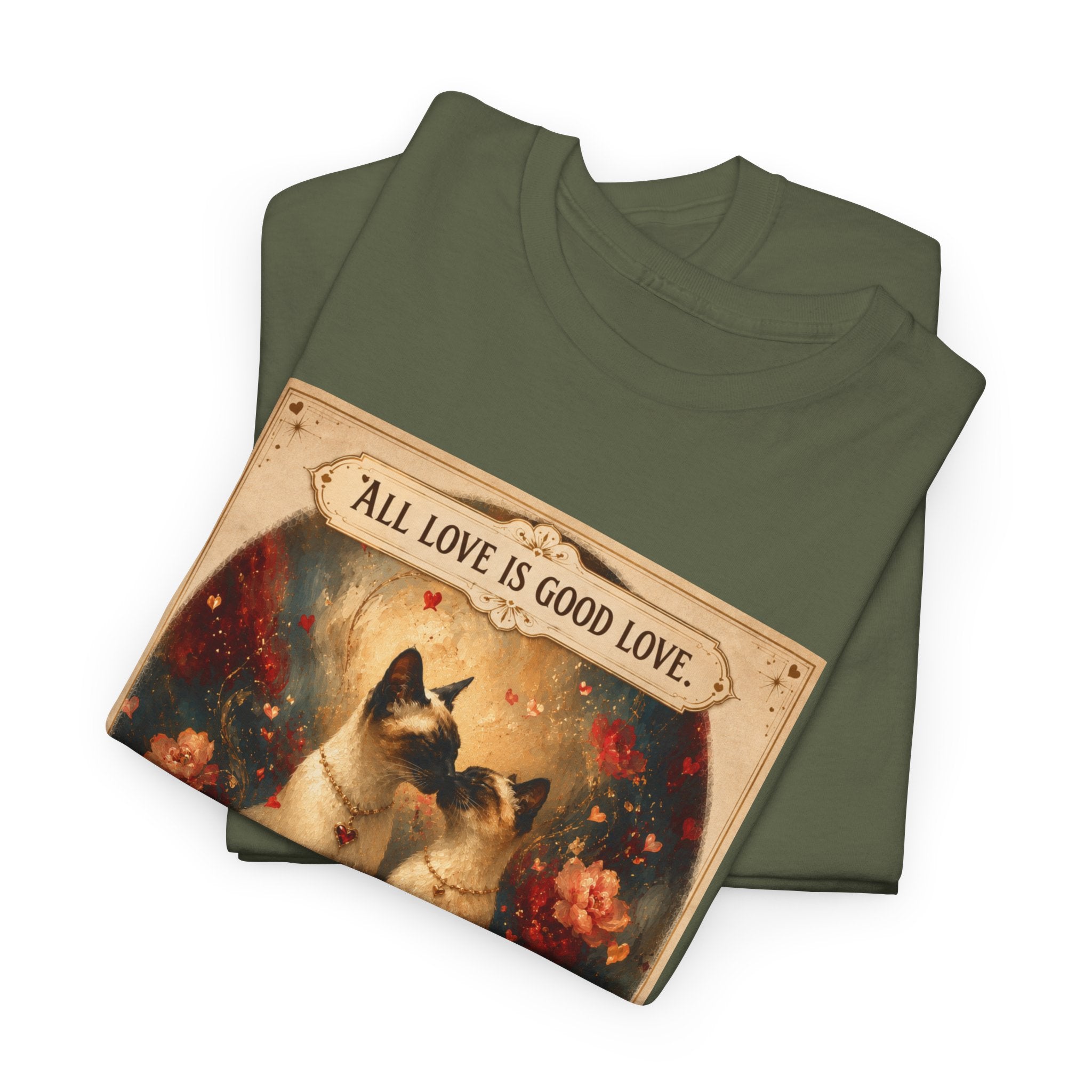 Cat Love Vintage Tee - "All Love is Good Love: You Had Me at Meow" Siamese cat lovers.