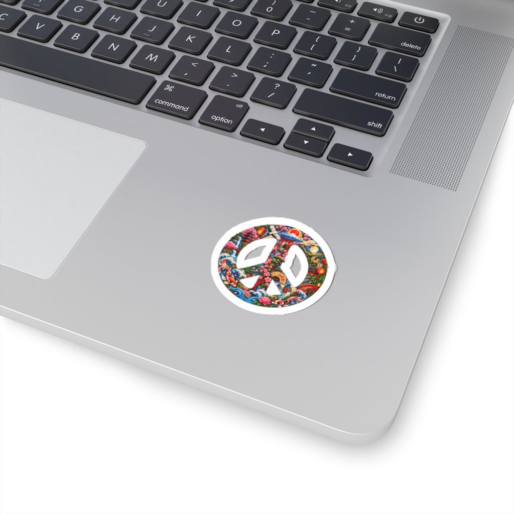 Psychedelic Peace Sign Kiss-Cut Sticker — Colorful Retro Hippie Decal