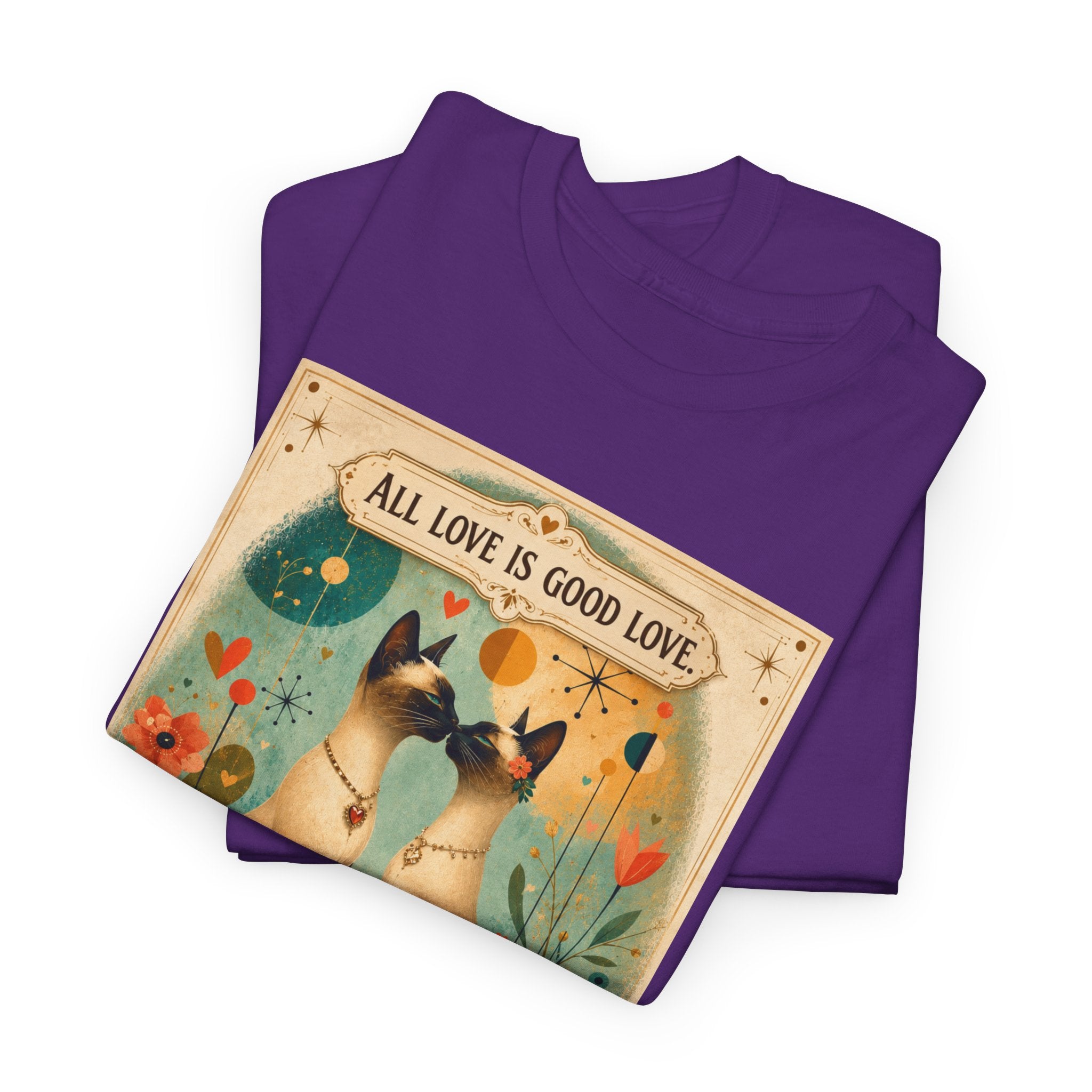 Cat Love Poster Tee — "All Love is Good Love" Graphic T-Shirt. Siamese Cat Shirt. Cat Lover Gift. Cat Mom Shirt. Cat Dad Shirt Cat People Apparel. Cute Cat T-Shirt. Cat Lover Tee. Siamese. Cat Lover...
