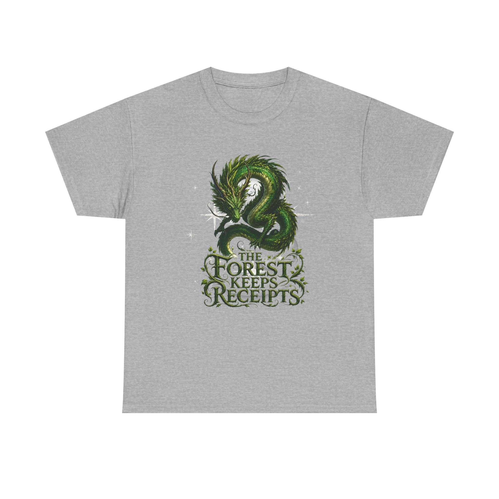 T-Shirt — "The Forest Keeps Receipts" Green Dragon Nature Graphic Tee