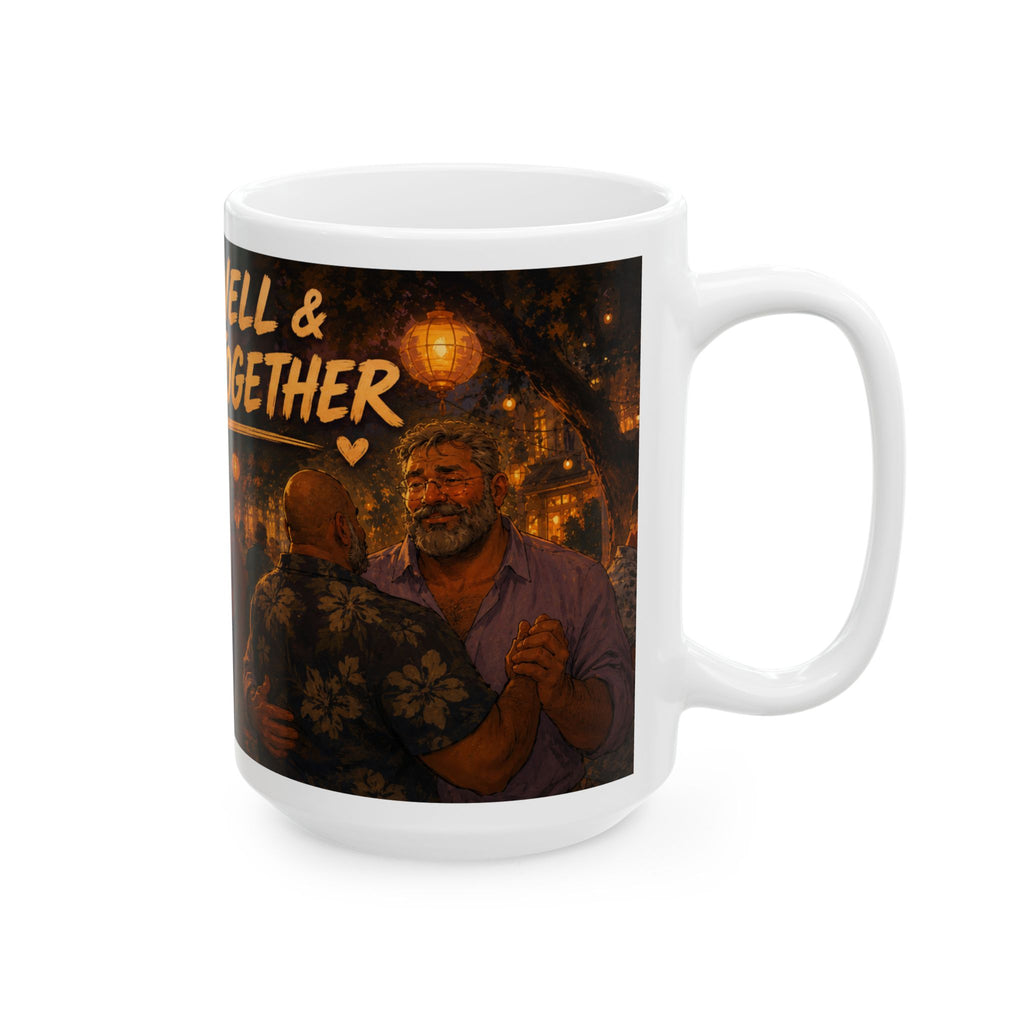 Alive, Well & Dancing Together Ceramic Mug — Vintage Festival Night Coffee Cup (11oz/15oz) Bear community festival event